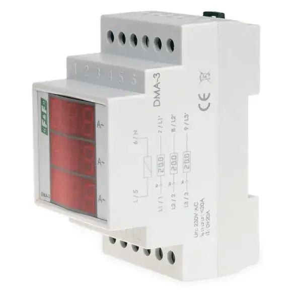 Dokud Zásoby Vydrží DMA-3 ampermetr F&F 3F př.měř.0-20A/nap.230VAC DIN/3MOD 3xLCD
