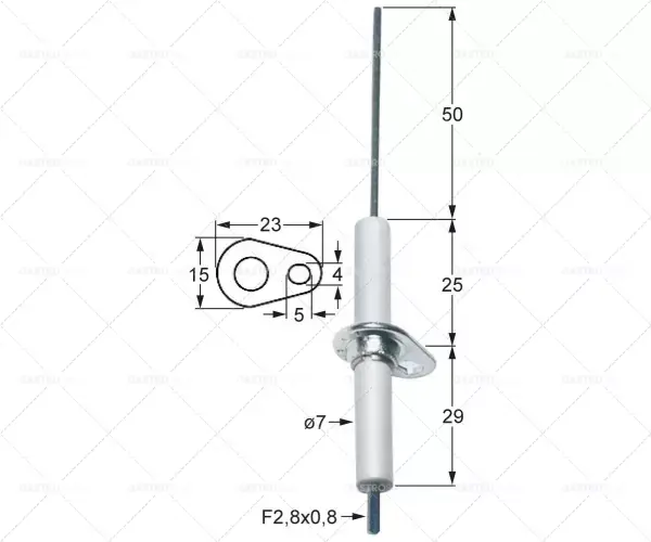Roznětka FL 23 mm FB 15 mm D1 L1 o 7 mm 50 mm 25 mm KL1 KL2 29 mm přípojka F 2,8x0,8mm Tovární Cena