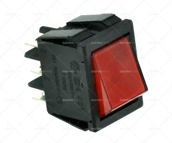 Cenově Výhodný Kolébkový spínač rozměr 30x22mm červené 2CO 250V 16A osvětlené spojovací plochý konektor 6,3mm