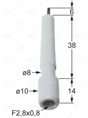 Zapalovací elektroda L1 D1 6 mm o 8 mm D2 o 10 mm 38 mm KL1 KL2 14 mm přípojka F 2,8x0,8mm pro upínání Originální
