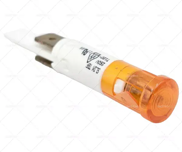 signálka o 9mm 230V žlutá Připojení plochá zástrčka 6,3mm Temp.Best. 120°C Dokud Zásoby Vydrží
