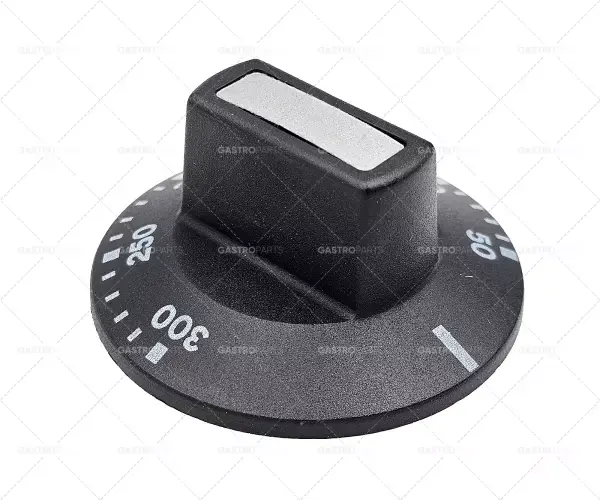 Rychlé Dodání knoflík pro termostat T.MAX. 300°C O O 50mm náprava 6x4,6mm plochý top black