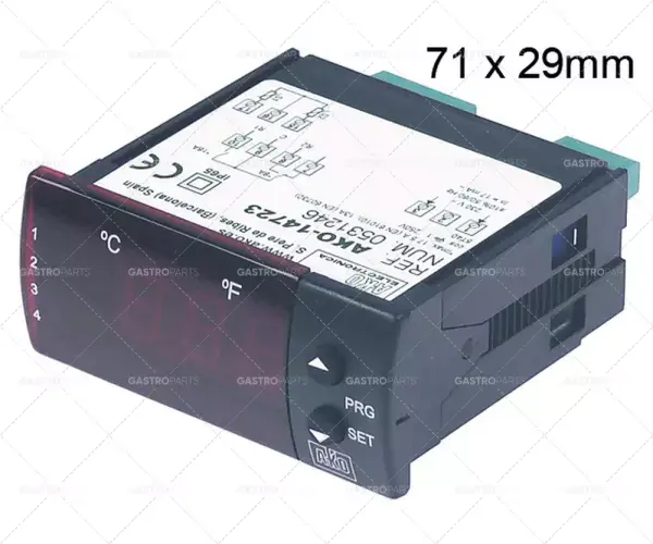 Autentický elektronický regulátor AKO typ AKO-14723 montážní rozměry 71x29mm napětí 230V AC NTC
