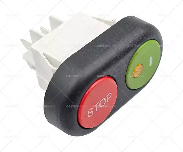 Nejprodávanější Tlačítko rozměr 30x22mm červená / zelená 2NO 250V 16A aretací Stop / I Connection plochý konektor 6,3 mm