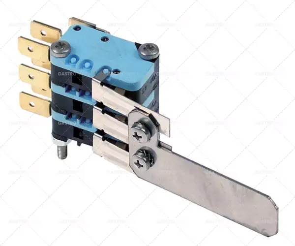 Ověřený mikrospínač s pákou 250V 16A 3co samec 6,3mm délka páky 75mm