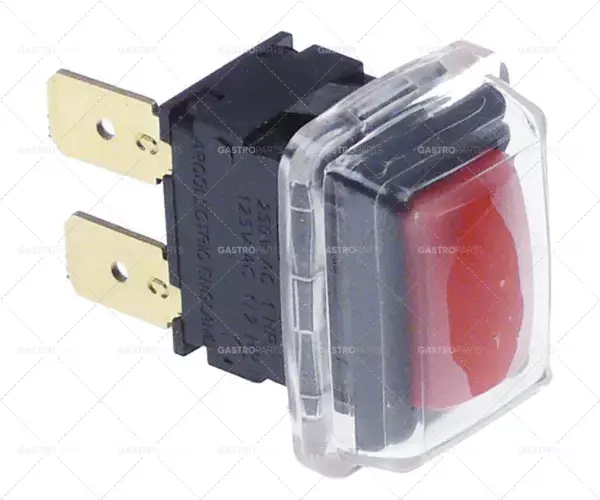 Rychlé Dodání Tlačítko rozměr 19x13mm červené 1NO 250V 16A Připojení plochá zástrčka 6,3 mm