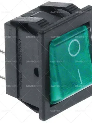 kolébkový vypínač montážní rozměry 26,5x22mm zelený 2NO 250V 16A osvětlený 0-I Oblíbený
