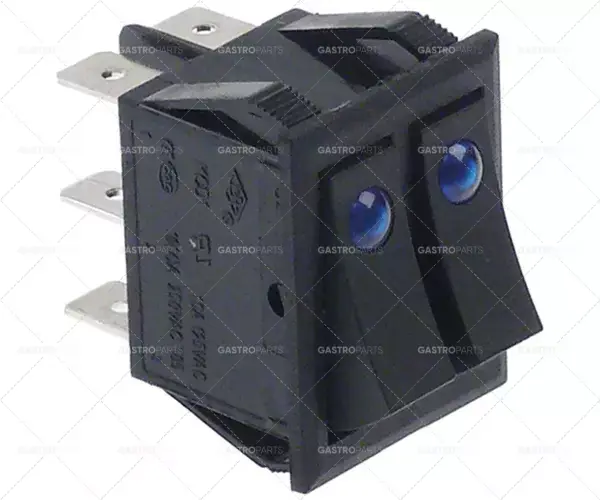 Horká Nabídka kolébkový spínač montážní rozměry 30x22mm modrá/modrá 1NO/NO 250V 16A osvětlený