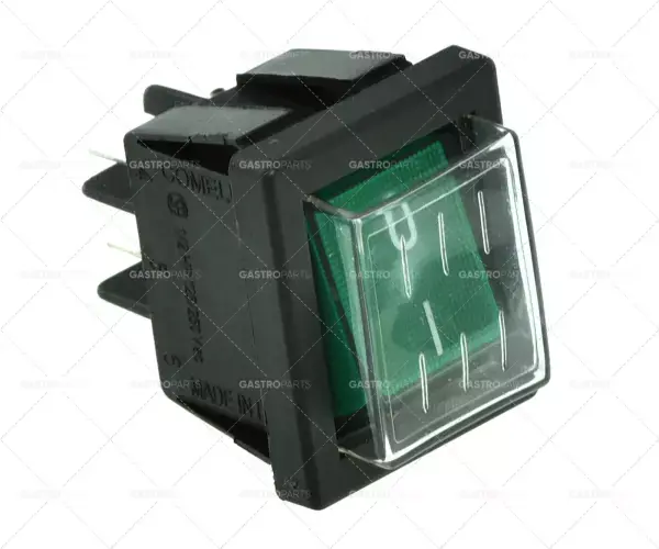 Bezpečná Platba Kolébkový rozměr 30x22mm zelený 2NO 250V 16A svítí Připojení blesku plochý konektor 6,3 mm
