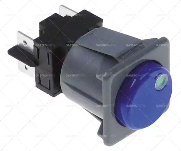 Časově Omezené rozměry tlačítka 28,5x28,5mm 250V 16A 2no připojené. pánské 6,3mm kulaté modré