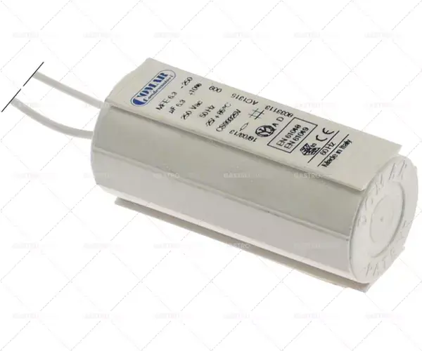 kapacita provozního kondenzátoru 6,3µF 250V tolerance 10% 50Hz délka kabelu 190mm Cenový Hit