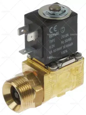 Víkendová Akce elektromagnetický ventil mosazný 2-cestný 24 VAC vstup 3/4" ET výstup 1/2" IT přípojka 3/4" L 61mm DN 10mm
