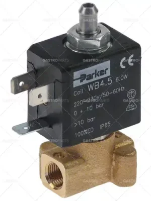 elektromagnetický ventil mosazný 3-cestný 230VAC připojení 1/8" l 30mm dn 1mm -10 až 140°C Parker Dokud Zásoby Vydrží