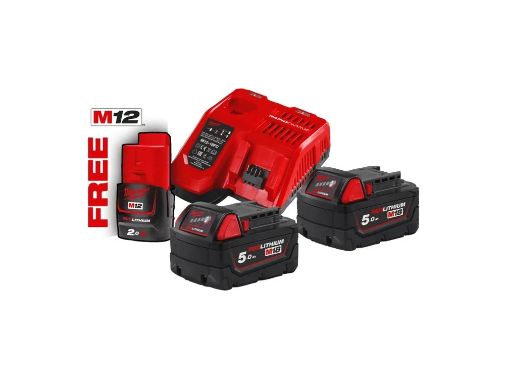 Zlevněný M18 NRG-502 sada akumulátoru a nabíječky 1× M18 5,0 Ah a M12-18 FC 4933459217 MILWAUKEE