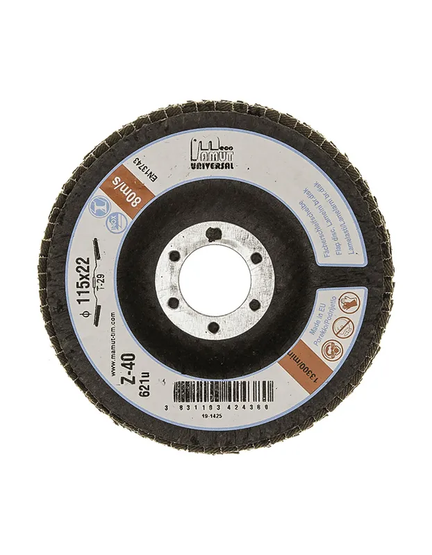 Fächerschleifscheibe MAMUT Eco Uni Zirkonkorund SLIM 115mm zr. 40 (621u) schräg, Edelstahl Omezená Nabídka