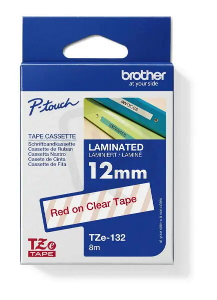 Páska BROTHER TZe-132, průsvitná/červená (12mm, l.) Dokud Zásoby Vydrží