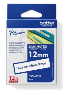 Páska BROTHER TZe-233, bílá/modrá (12mm, laminované) Horká Nabídka