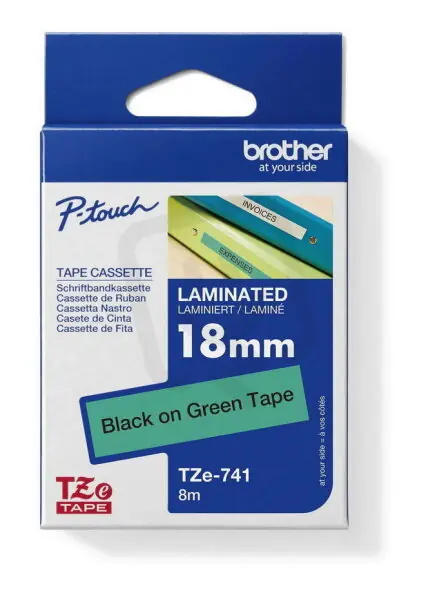 Páska BROTHER TZe-741, zelená/černá (18mm, laminované) Poslední Šance