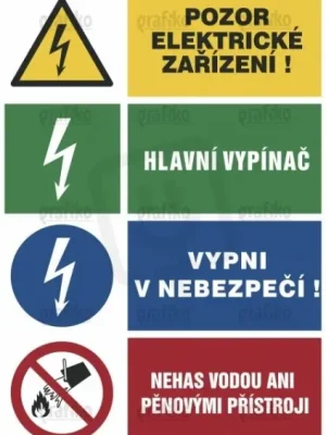 El. napětí/Hlavní vypínač/Vypni v nebezpečí/Nehas, fólie 148x105, 3.9021.SC Cenová Bomba