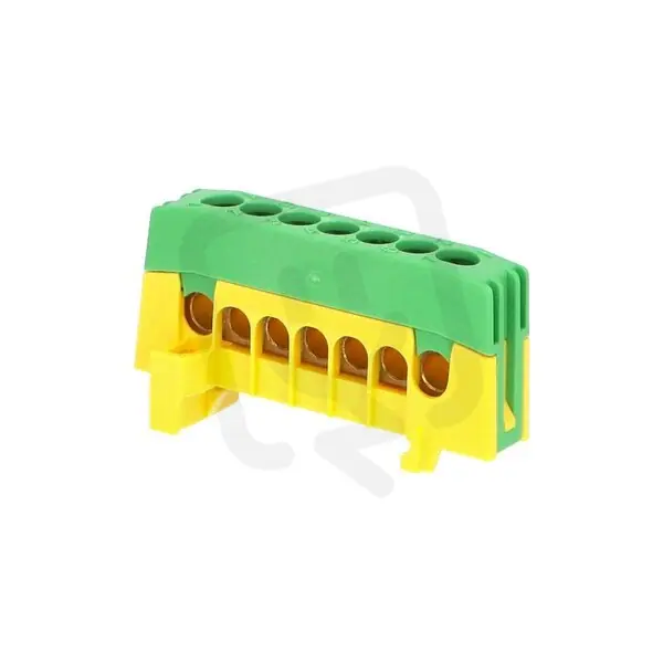 Můstek PE 7-F2 (svorkovnice 7x16mm2) krytý IP20 zeleno-žlutý 63A na DIN 1001300 Zlevněný
