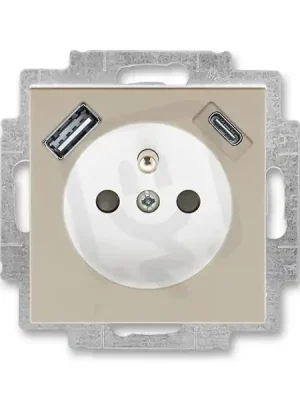 Zlevněný Zásuvka ABB LEVIT s kolíkem, s clonkami, USB-A/C macchiato/bílá 5569H-A32357 18