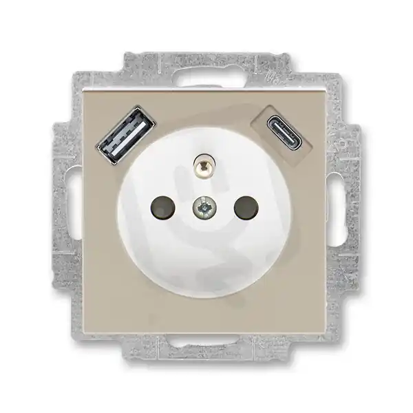 Zlevněný Zásuvka ABB LEVIT s kolíkem, s clonkami, USB-A/C macchiato/bílá 5569H-A32357 18