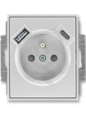 Cenová Bomba Zásuvka ABB TIME s kolíkem, s clonkami, USB-A/C titanová 5569E-A32357 08