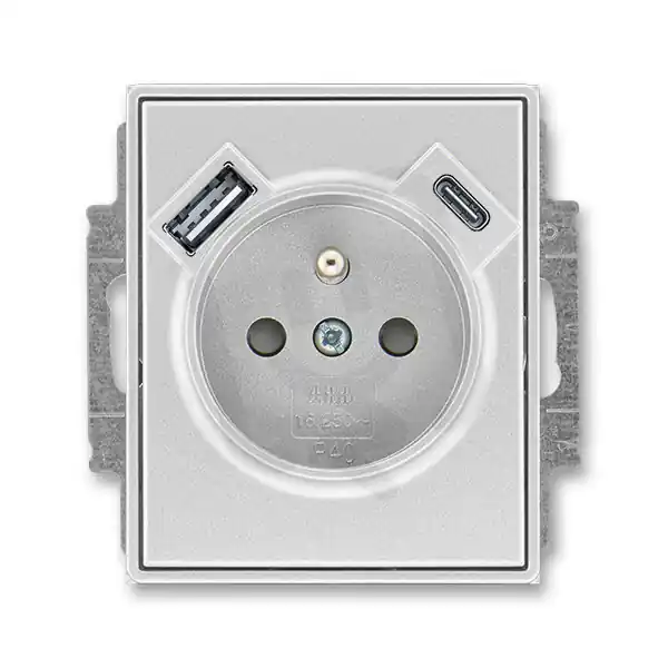 Cenová Bomba Zásuvka ABB TIME s kolíkem, s clonkami, USB-A/C titanová 5569E-A32357 08
