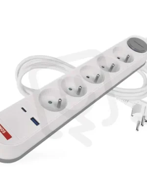 Must-Have Prodlužovací kabel 3m, 5 zásuvek, vypínač, bílá, 1×USB-A/C, 1,5mm2, EMOS P1513FC