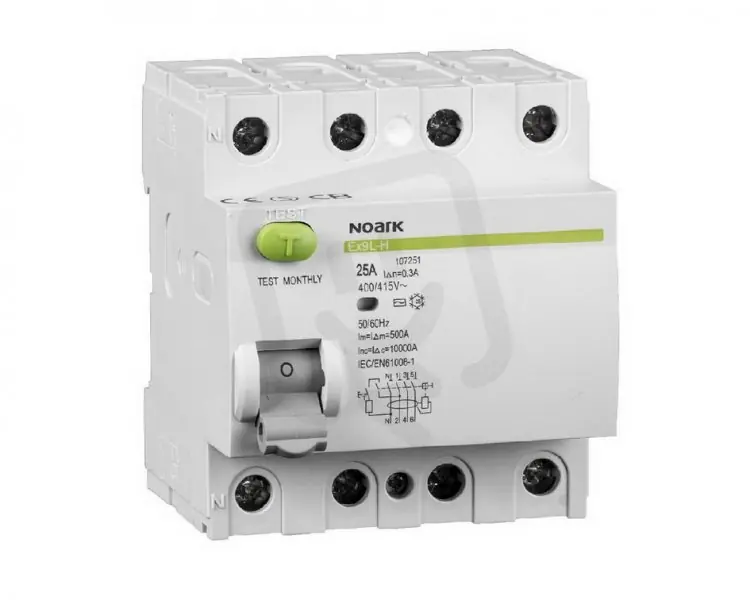 Proudový chránič NOARK 108177 EX9L-H 10kA, 4-pól, 63A, 30mA, typ AC Nejprodávanější