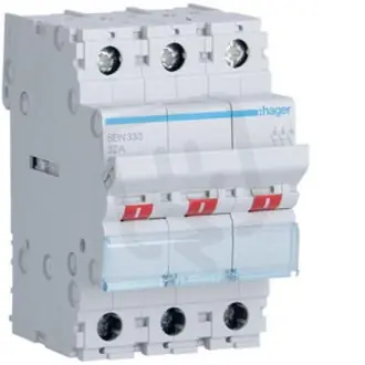 Vypínač 3 pól. 32A, 3 moduly, svorka pro vodič 25 mm2 /SB332Q/ HAGER SBN333 Pouze Dnes