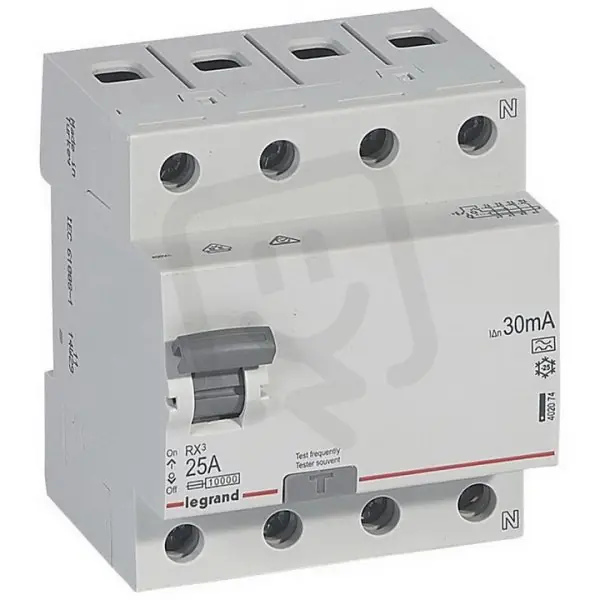 RX3 PROUDOVÝ CHRÁNIČ, 4 PÓLOVÝ, 25A 30MA, TYP A LEGRAND 402074 Omezená Nabídka
