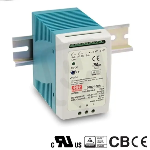 Víkendová Akce Napájecí zdroj na DIN s nabíječkou 100W 27,6V/27,6V MEAN WELL DRC-100B