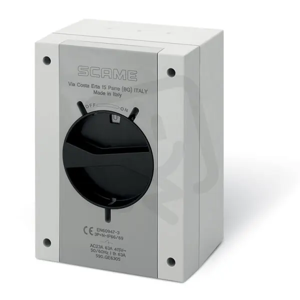 Průmyslový spínač ISOLATOR plastový 125A 3P IP55 standard SCAME 590.GE12503 Nová Kolekce