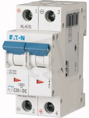 Jistič PL7-C20/2-DC-DC, char. C, 2-pólový, 10kA, 20A EATON 264903 Značkový