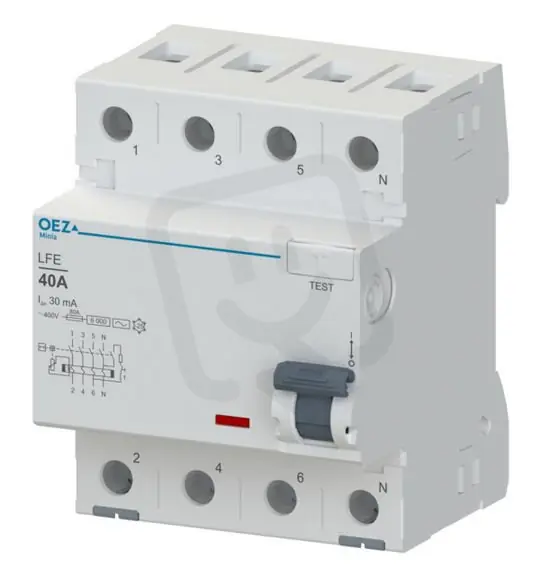 Pouze Dnes LFE-40-4-300AC Proudový chránič 40A AC230/400V 300mA 4pól 6kA typ AC OEZ 42403