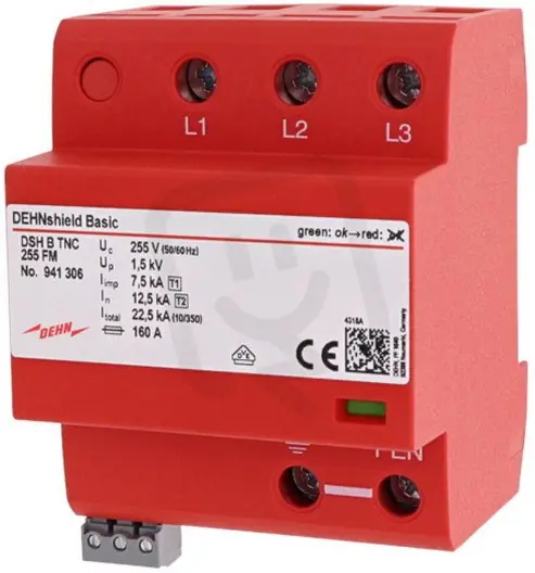 Originální Optimalizovaný kombinovaný svodič DEHNshield B Typ 1+2 pro třífázové TN-C-sítě