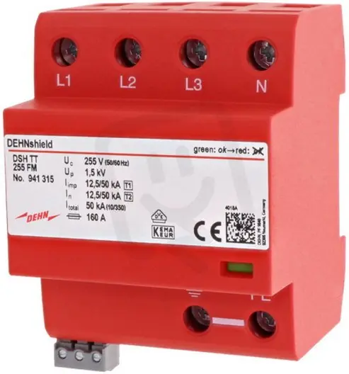 Aplikačně optimalizovaný kombinovaný svodič DEHNshield typ 1+2 pro 3fáz TT/TN-S Ověřený