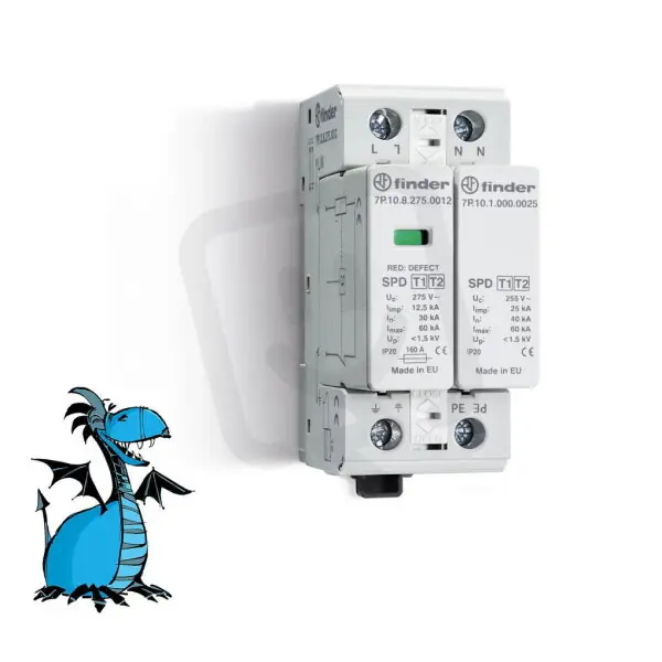 Rychlé Dodání Přepěťová ochrana N-PE/ typ 1+2 (1var+1jiskř), 275VAC FINDER 7P.12.8.275.1012