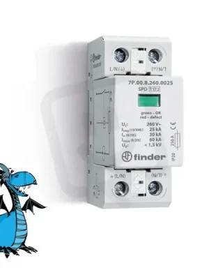 Přepěťová ochrana 1F/ typ 1+2, 260VAC, Iimp 25kA FINDER 7P.01.8.260.1025 Vysoce Kvalitní