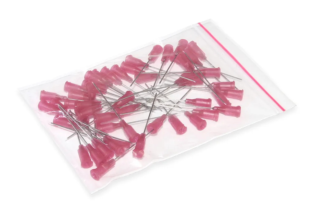 Nerezové dávkovací jehly s vloženou teflonovou trubičkou 38,1mm 25G 50ks Vysoce Kvalitní
