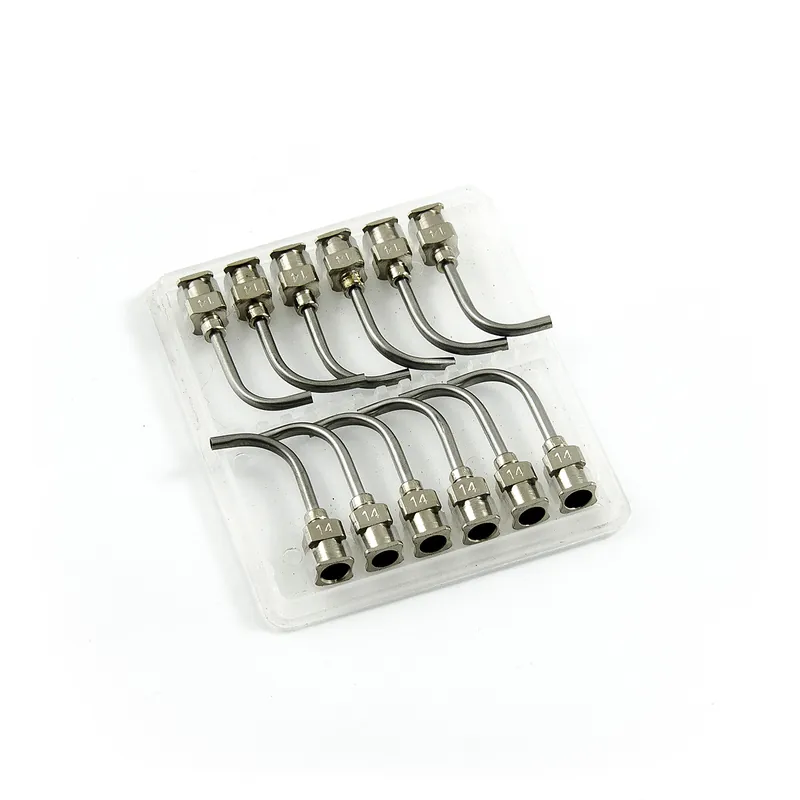 Levný Pravoúhlé 90° nerezové dávkovací jehly 14G 1" set 12ks