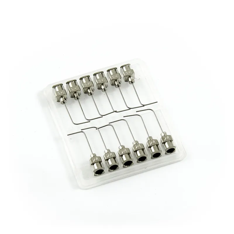 Nejprodávanější Pravoúhlé 90° nerezové dávkovací jehly 24G 1" set 12ks