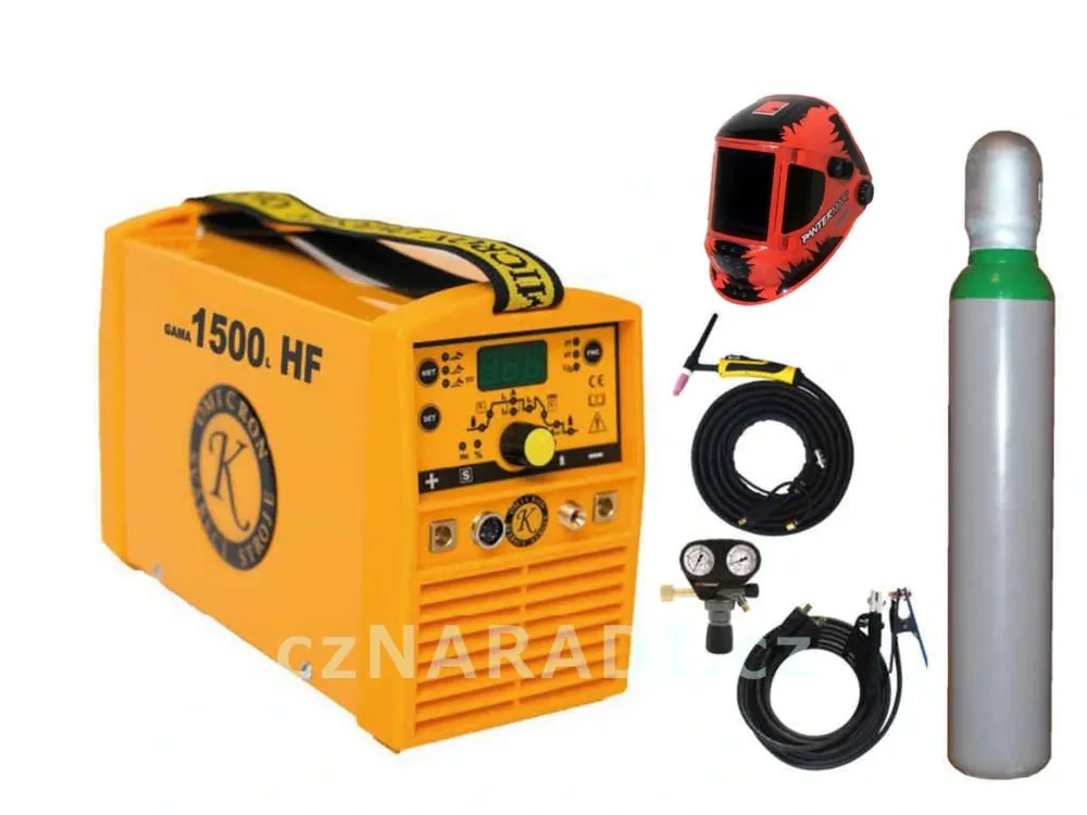Značkový GAMA 1500L HF + kabely + TIG hořák + kukla + ventil + lahev, 3+2 roky SET TOP