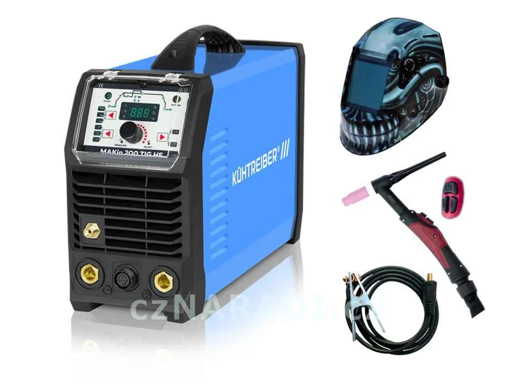 Expresní Doručení MAKin 200 TIG HF + zem + TIG hořák U/D + kukla SET TOP