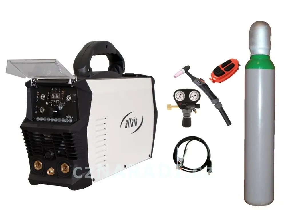 Přímo Od Výrobce PERUN 200 AC/DC Pulse + TIG hořák PARKER 4m U/D + ventil + lahev SET TOP