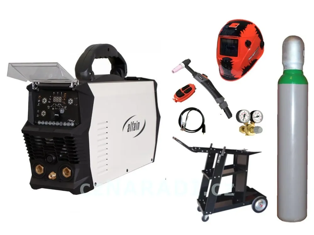 Vrácení Zdarma PERUN 200 AC/DC Pulse + TIG hořák PARKER 4m U/D SET s AR lahví a vozíkem + kukla